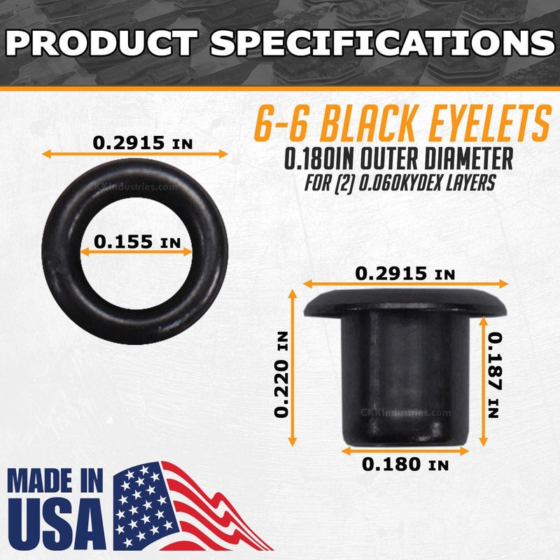 HolsterSmith Kydex & Leather Holster Eyelets - (#6-6 Length) - (3/16 Inch Diameter) - (Black Coated) - (100 Pack) - (USA Made) - for DIY Holster Making, Canvas & Apparel Binding - Image 3